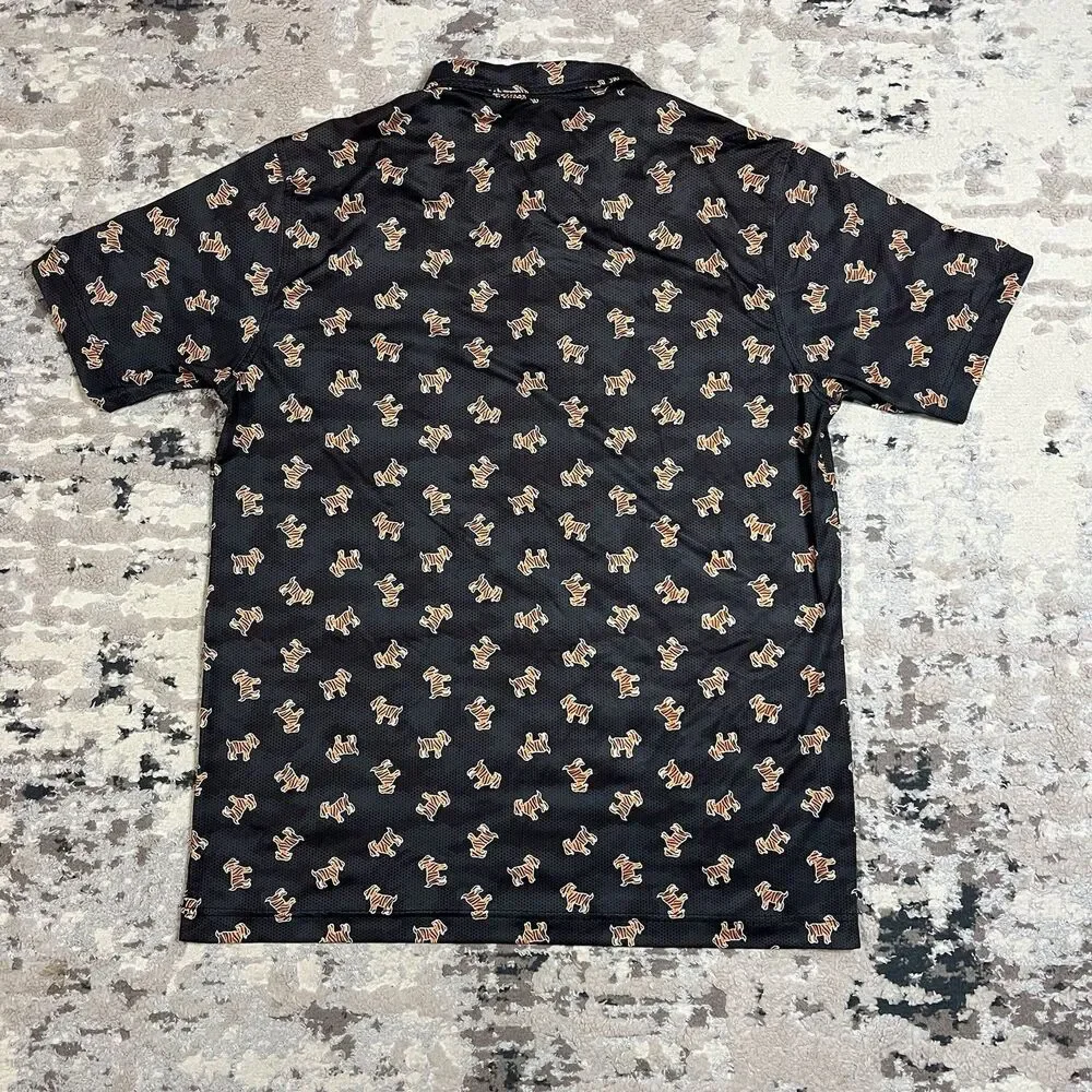 Waggle Shirt Mens Sz L Gray Tiger Goat Print Polo Golf Performance Stretch AOP - Picture 6 of 8